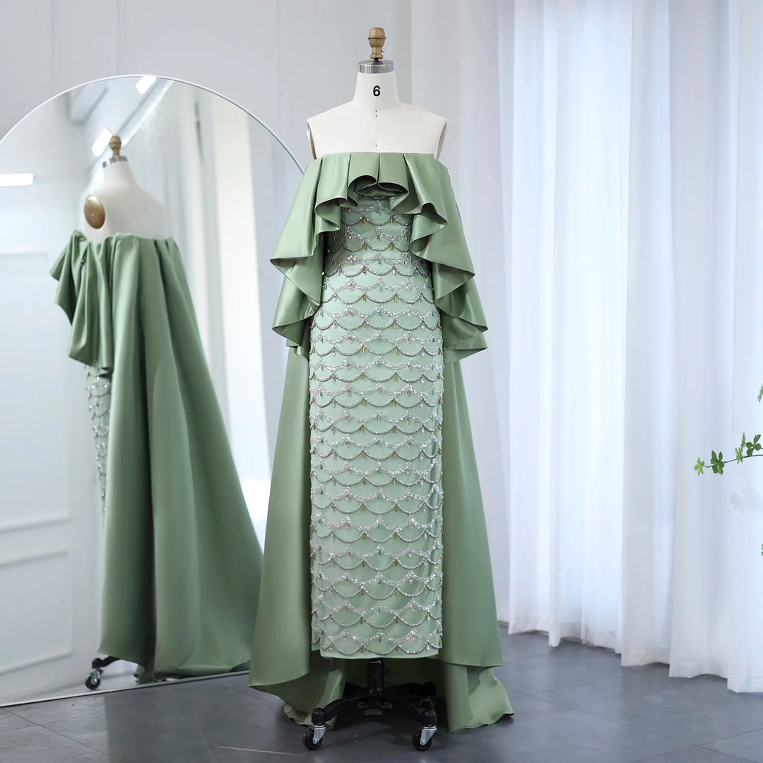 Luxury Sage Green Strapless Evening Dress with Cape SS383 Sage Green / 6 Luxury Sage Green Strapless Evening Dress with Cape SS383 Sage Green / 6