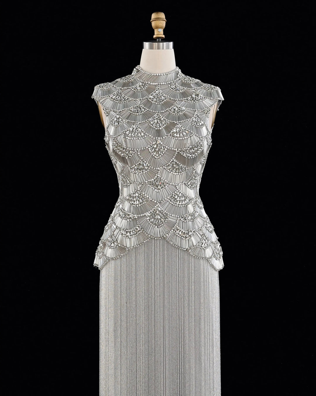 Dreamy Vow High Neck Beaded Fringe Column Evening Gown SS330