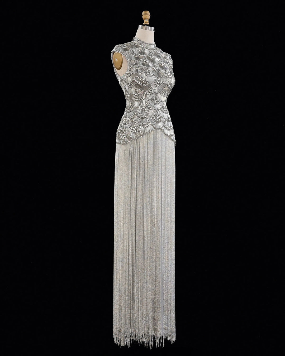 Dreamy Vow High Neck Beaded Fringe Column Evening Gown SS330