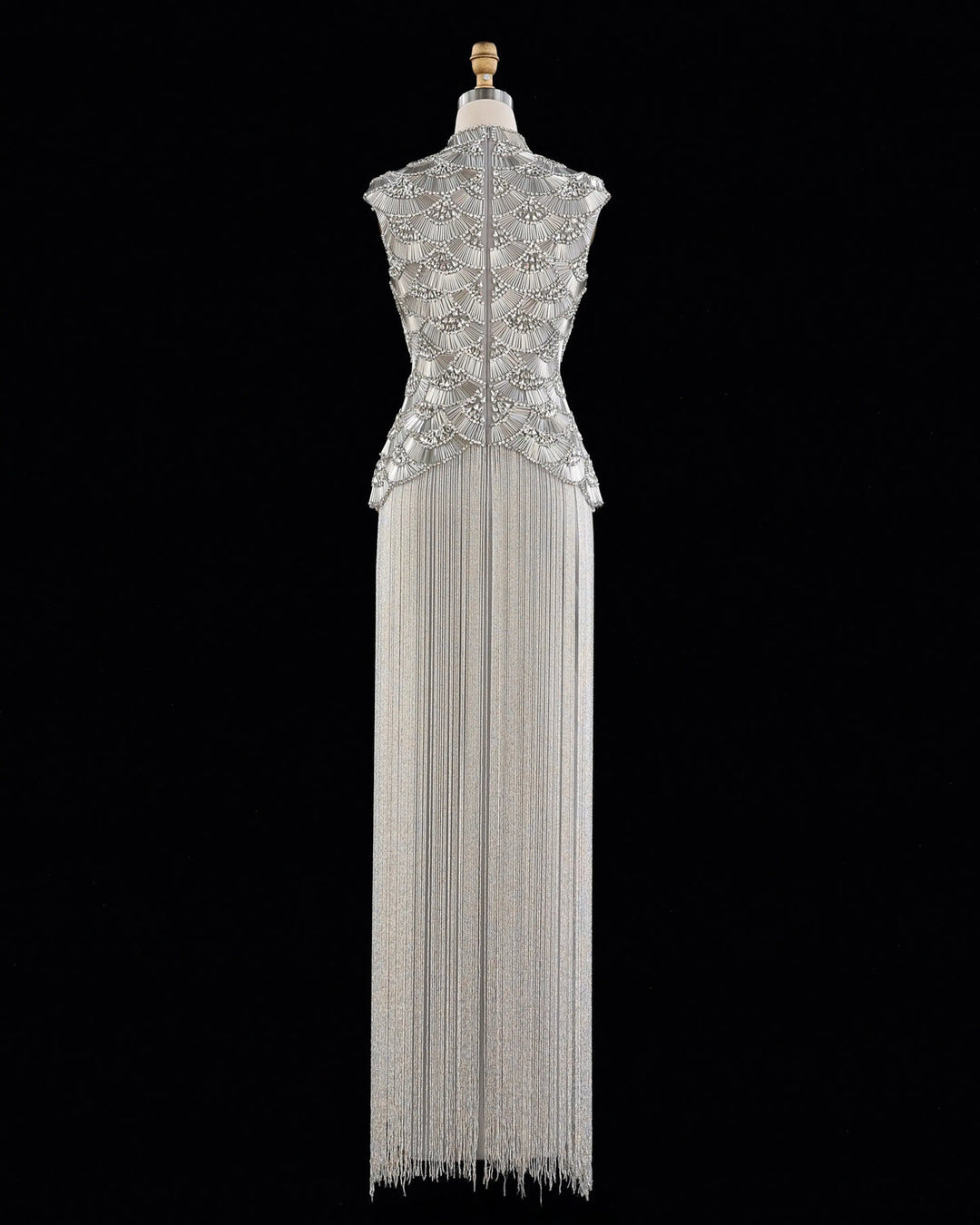 Dreamy Vow High Neck Beaded Fringe Column Evening Gown SS330