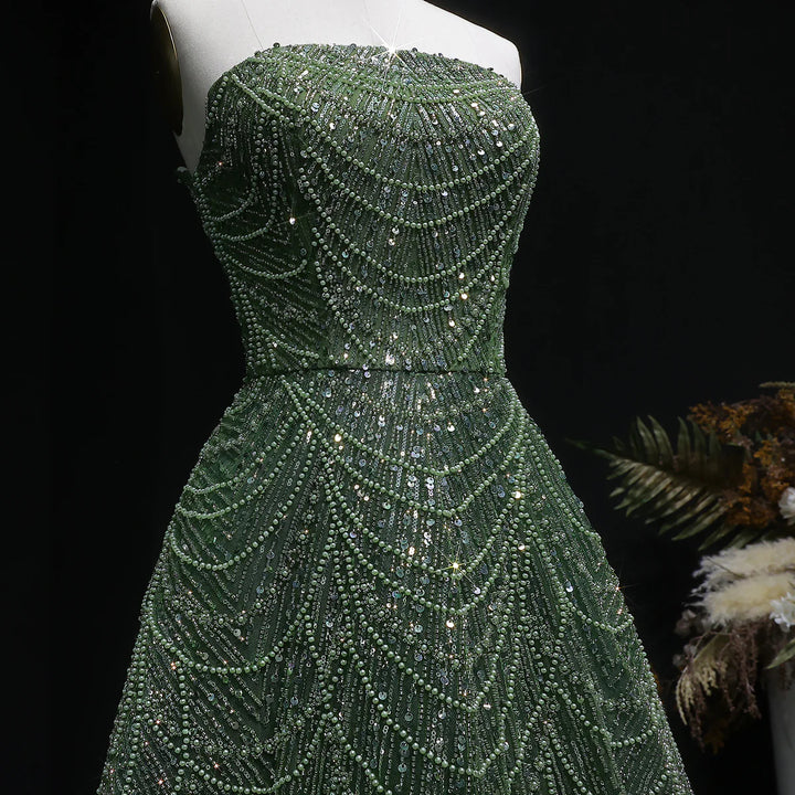 Sparkling Beaded Blue Strapless Evening Dress SS620