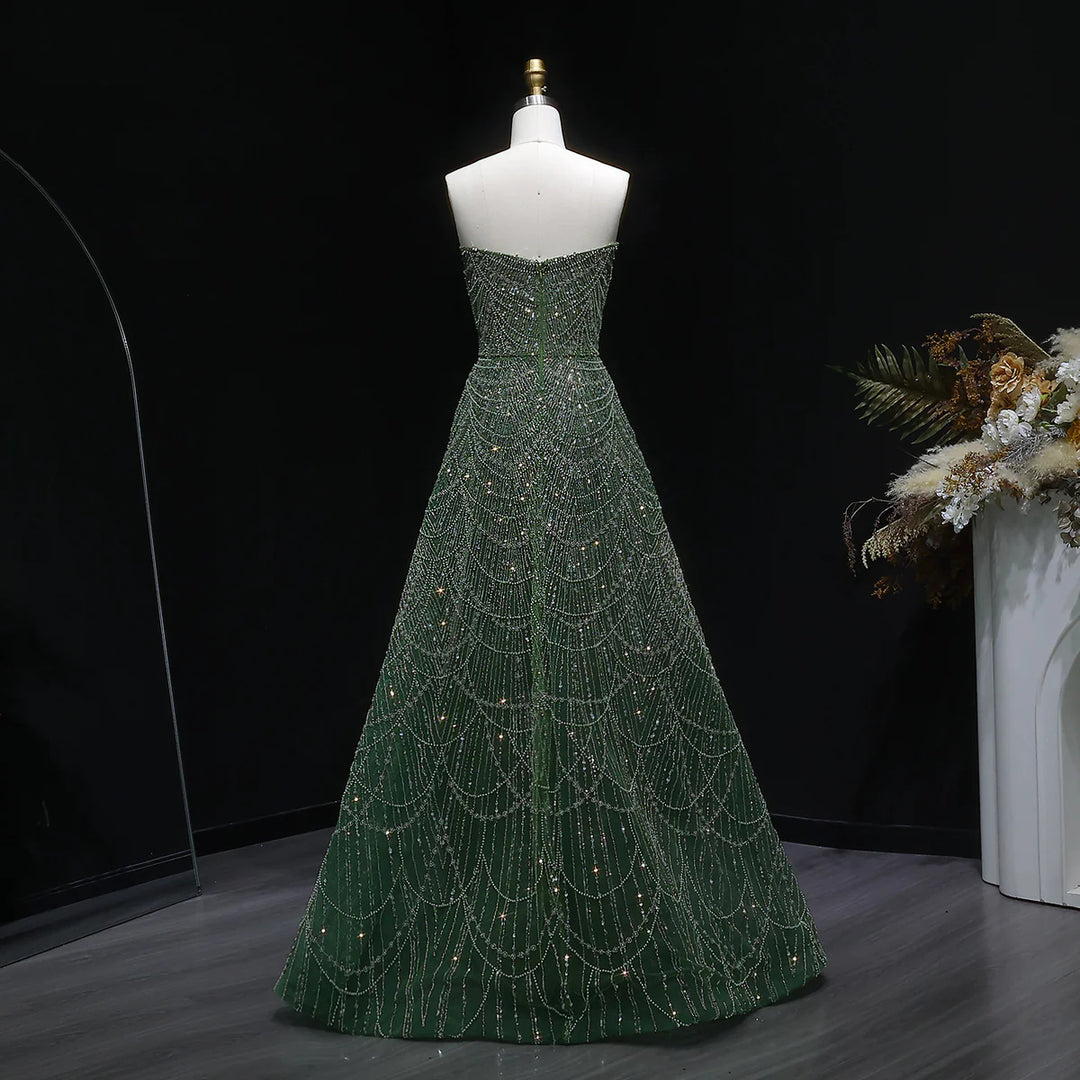 Sparkling Beaded Blue Strapless Evening Dress SS620