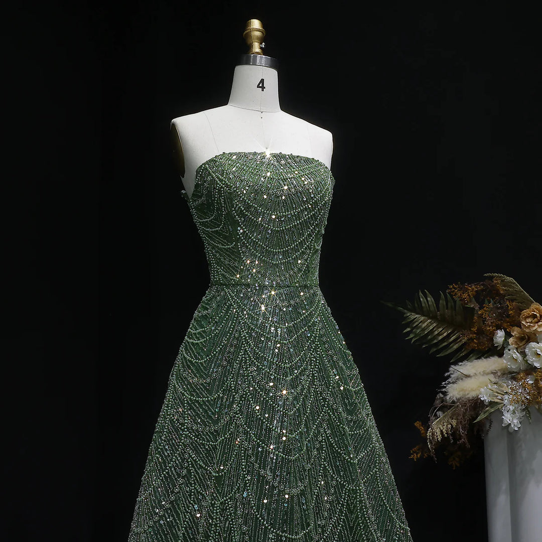 Sparkling Beaded Blue Strapless Evening Dress SS620