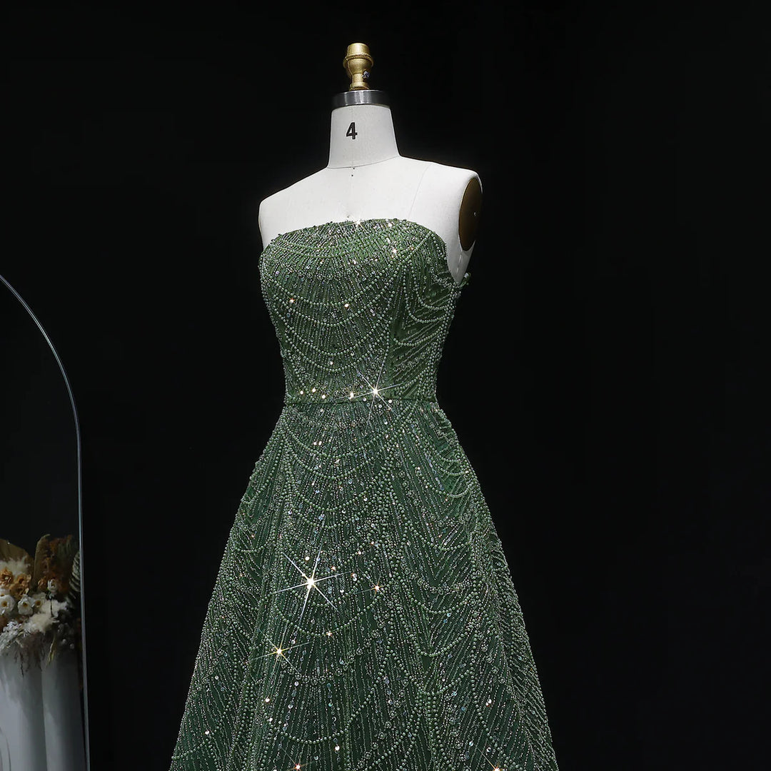 Sparkling Beaded Blue Strapless Evening Dress SS620