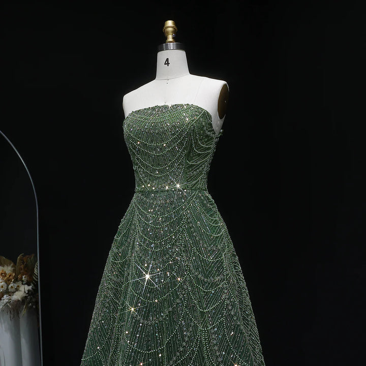 Sparkling Beaded Blue Strapless Evening Dress SS620