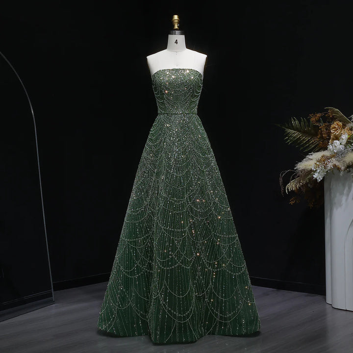 Sparkling Beaded Blue Strapless Evening Dress SS620