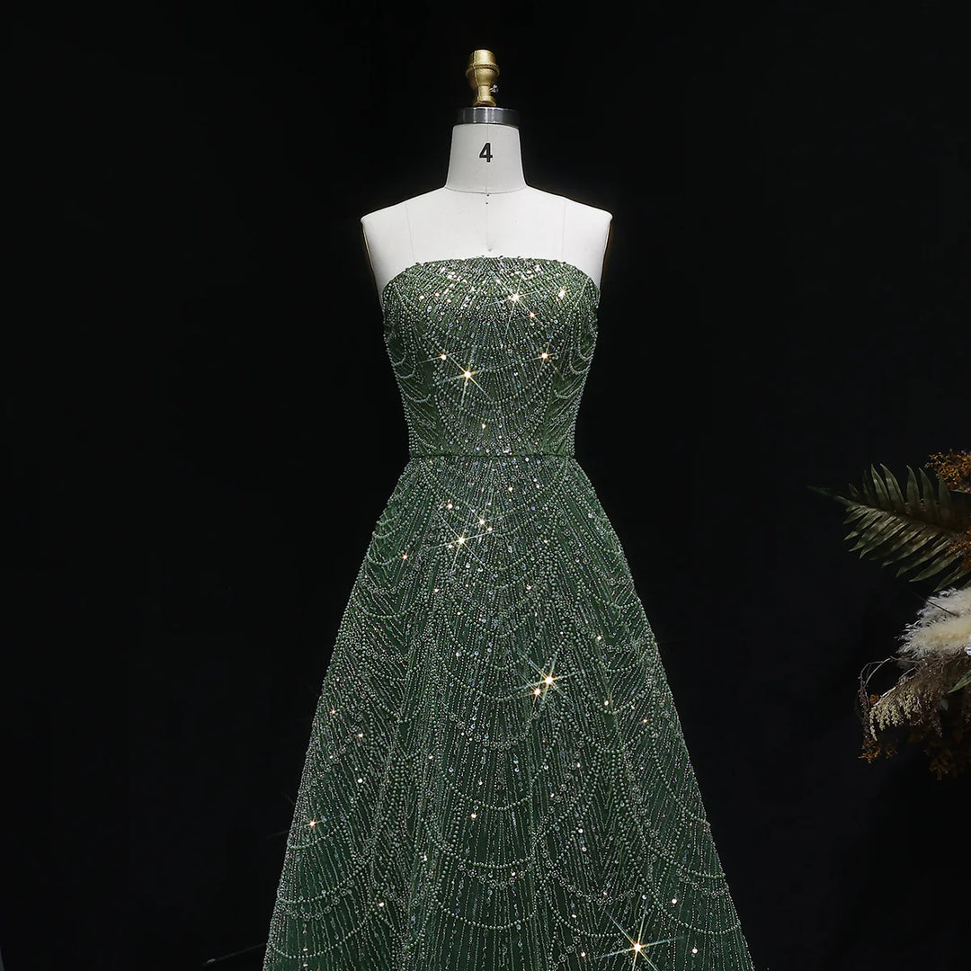 Sparkling Beaded Blue Strapless Evening Dress SS620