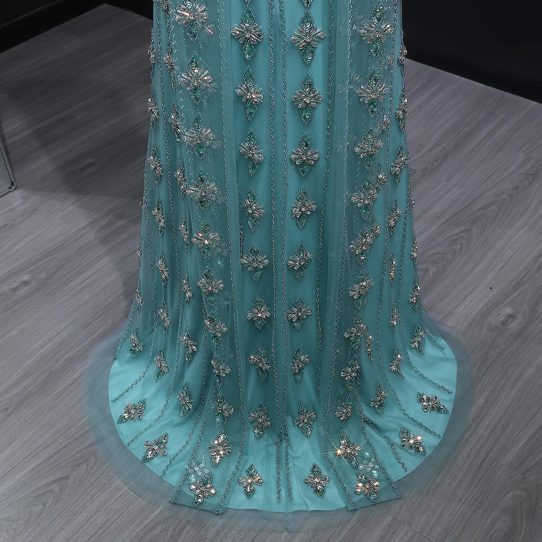 Luxury Beaded Nude Strapless Evening Dress with Scarf SS229