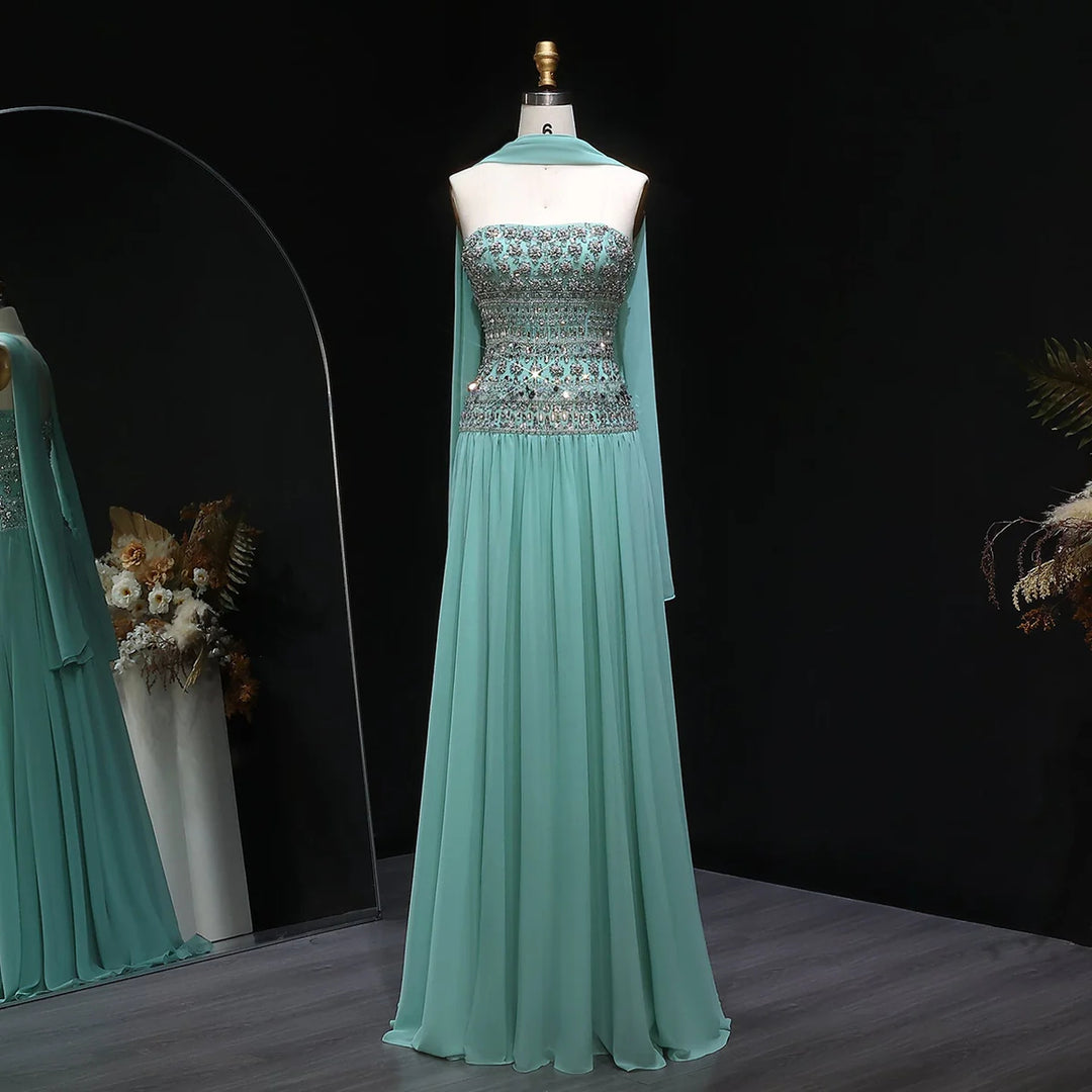 Strapless Lilac Beaded Bodice Evening Dress with Flowing Skirt SS539