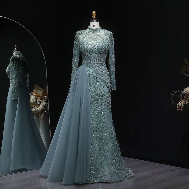 Luxury Beaded Evening Dress with Flowing Overskirt SS064