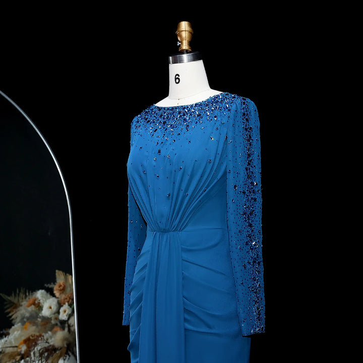 Glamorous Draped Evening Dress with Long Sleeves SS565