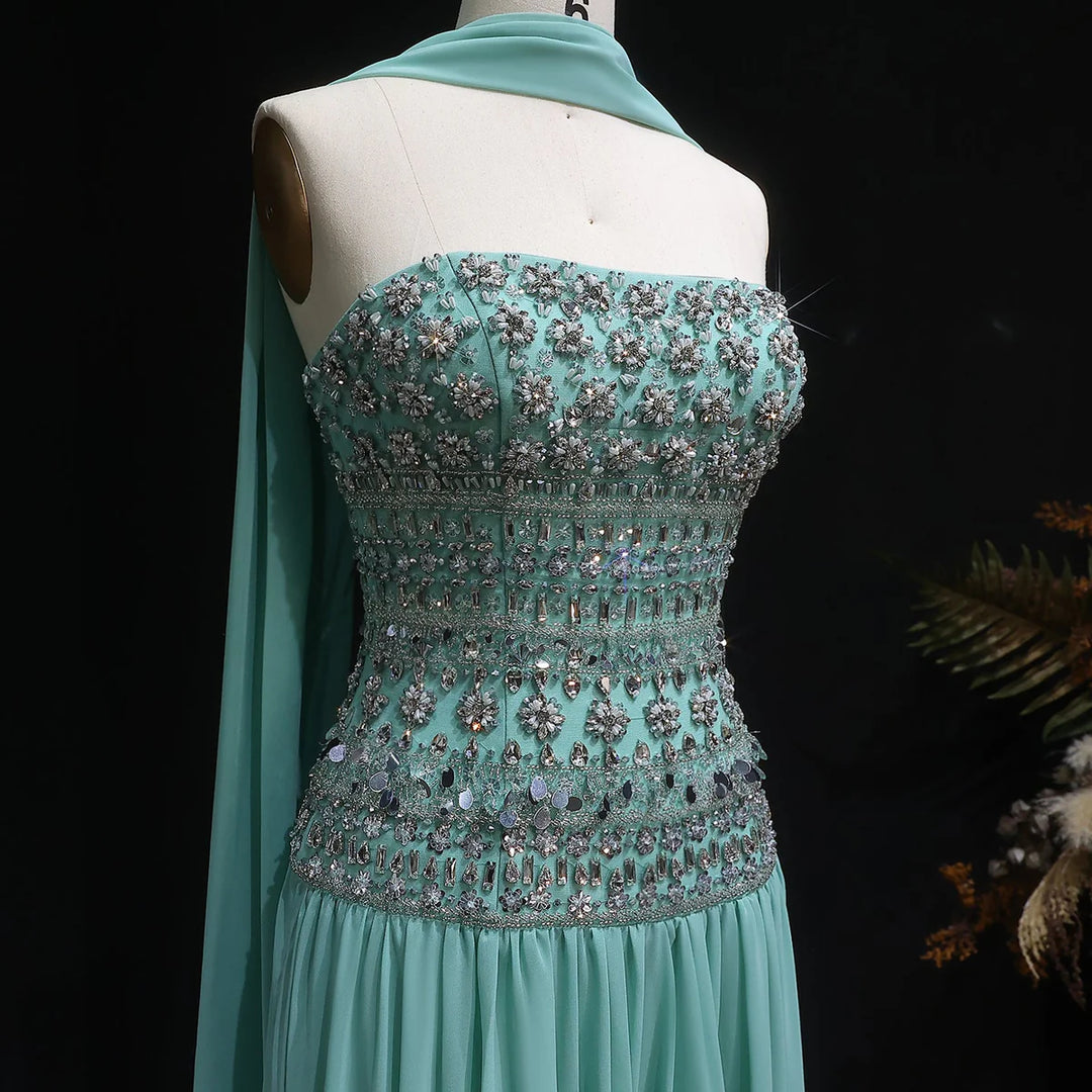 Strapless Lilac Beaded Bodice Evening Dress with Flowing Skirt SS539