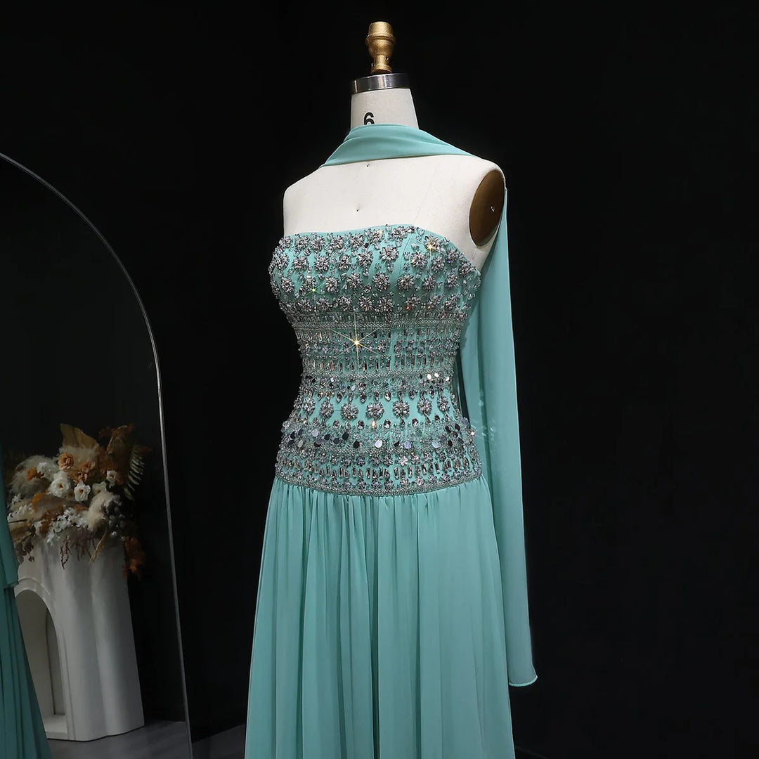 Strapless Lilac Beaded Bodice Evening Dress with Flowing Skirt SS539