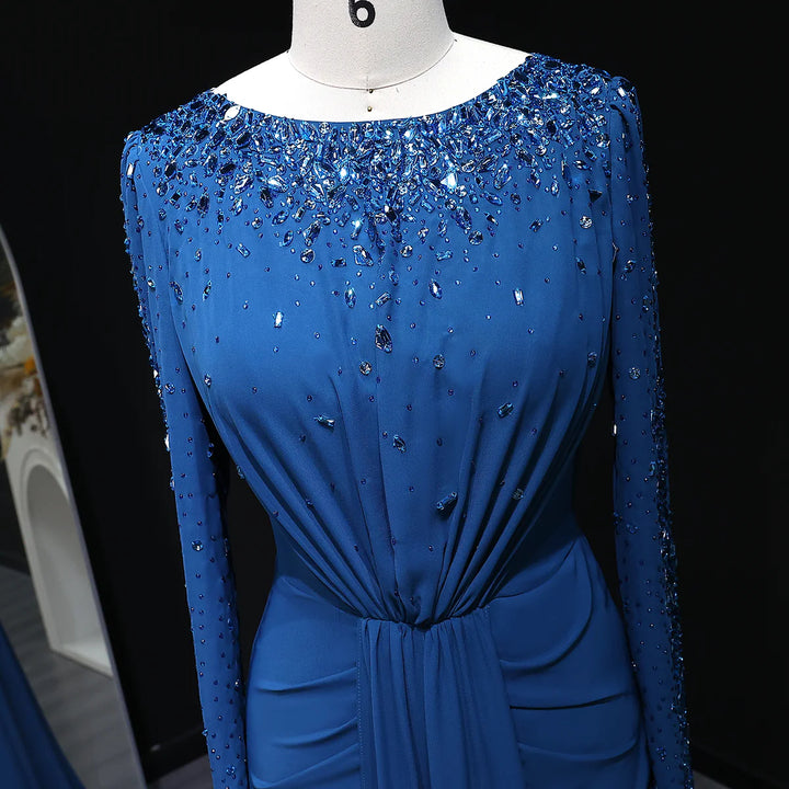 Glamorous Draped Evening Dress with Long Sleeves SS565