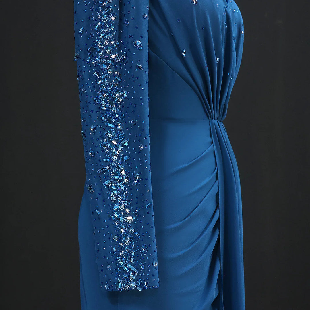 Glamorous Draped Evening Dress with Long Sleeves SS565
