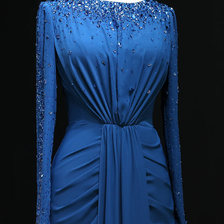 Glamorous Draped Evening Dress with Long Sleeves SS565