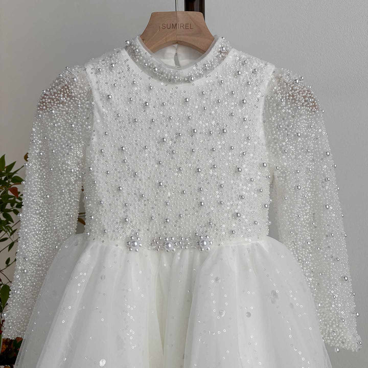 Elegant Long Princess Girl Dress with Flowers for Birthday Party D176