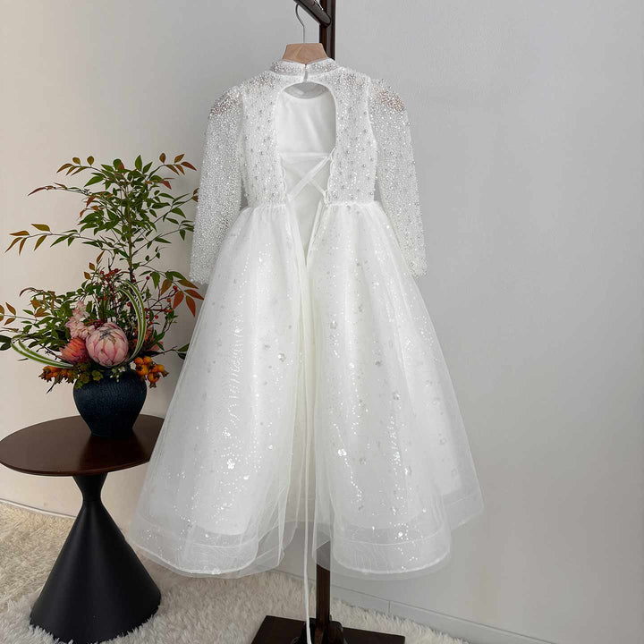 Elegant Long Princess Girl Dress with Flowers for Birthday Party D176