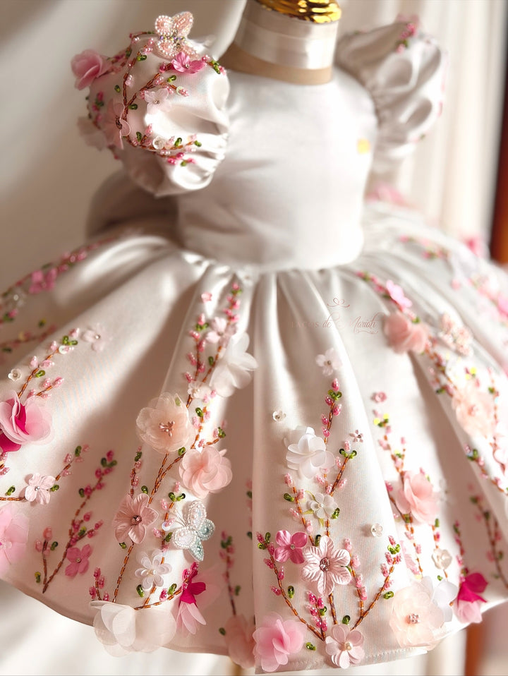 Garden Inspired Pink Floral Applique Birthday Princess Dress J833