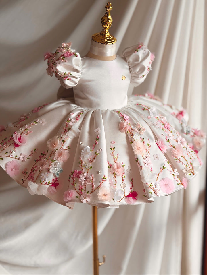 Garden Inspired Pink Floral Applique Birthday Princess Dress J833