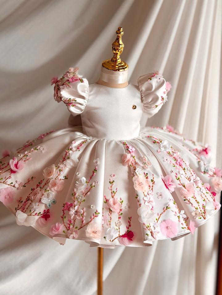 Garden Inspired Pink Floral Applique Birthday Princess Dress J833