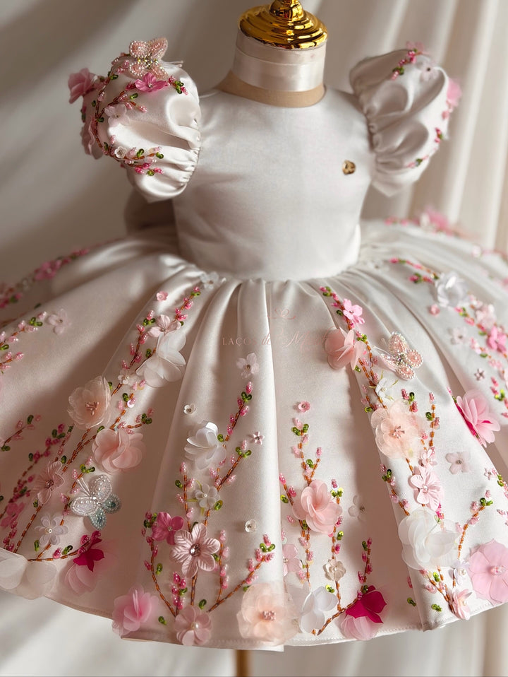Garden Inspired Pink Floral Applique Birthday Princess Dress J833