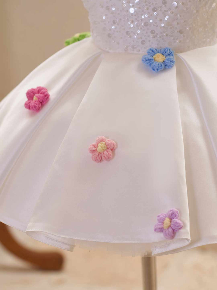 Colorful Floral Sequin Ruffle Sleeve Girls Occasion Dress J519
