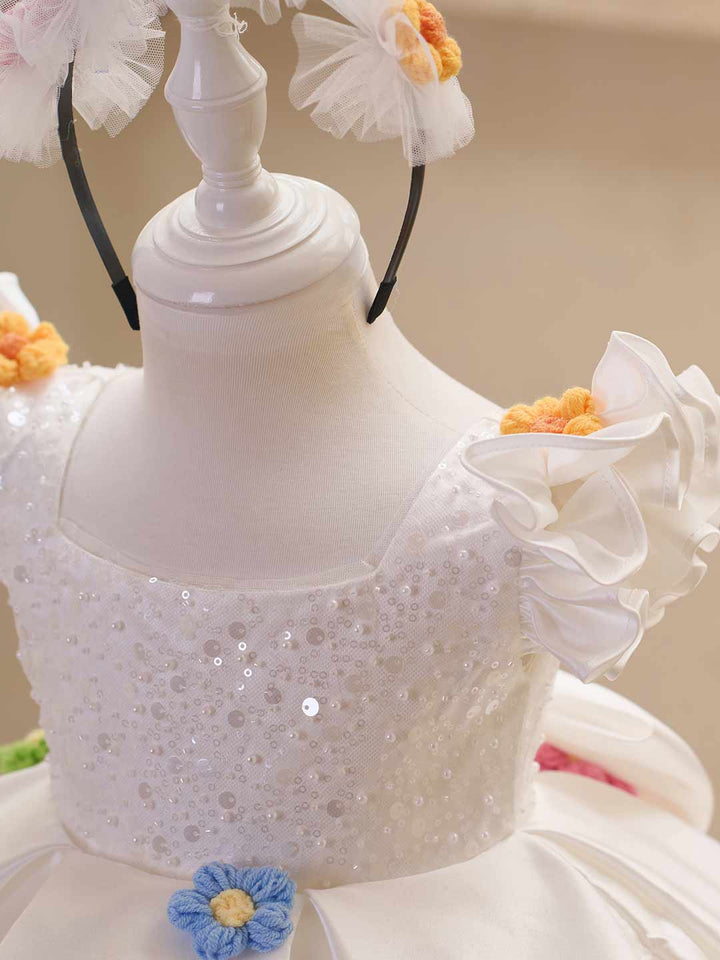 Colorful Floral Sequin Ruffle Sleeve Girls Occasion Dress J519