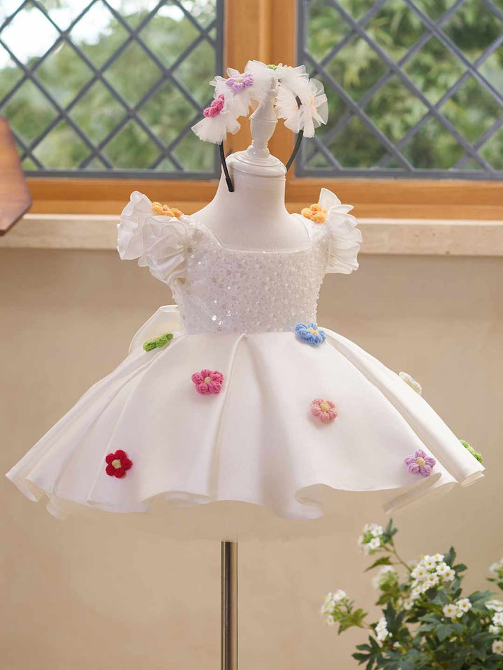 Colorful Floral Sequin Ruffle Sleeve Girls Occasion Dress J519