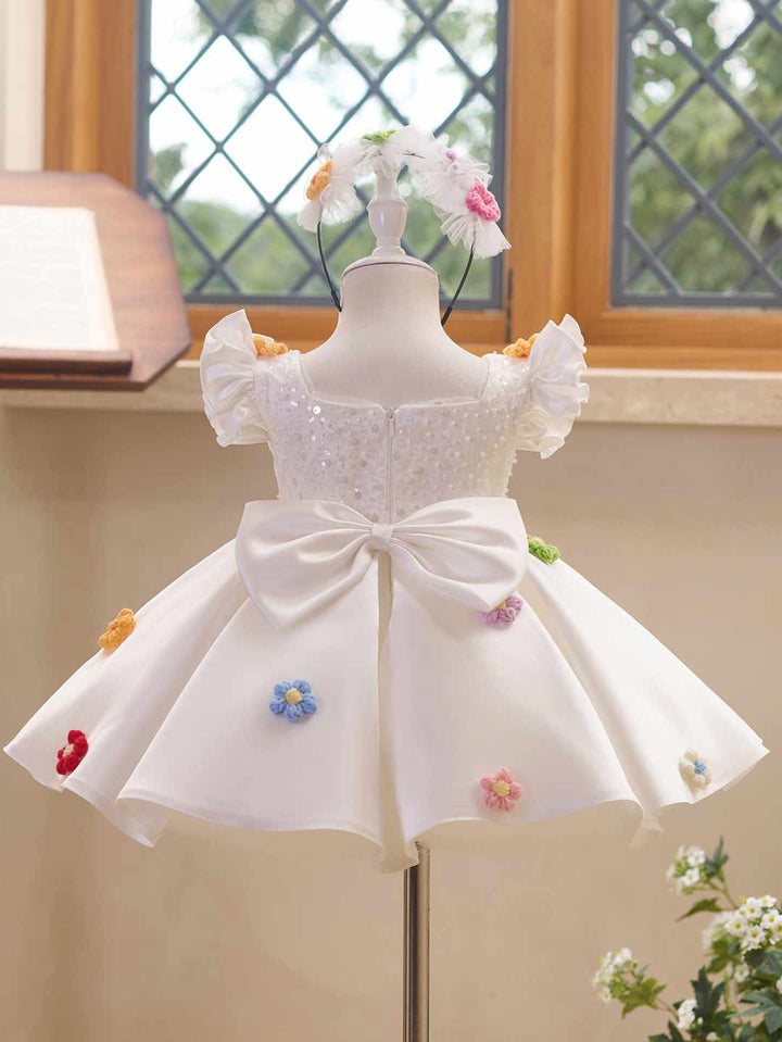 Colorful Floral Sequin Ruffle Sleeve Girls Occasion Dress J519