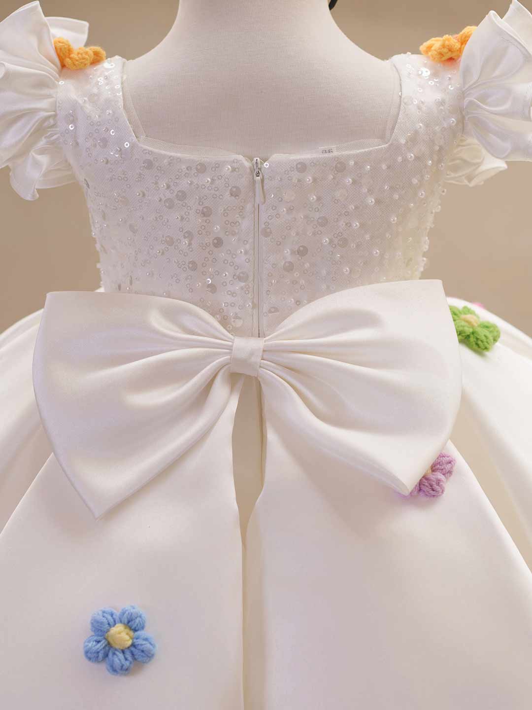 Colorful Floral Sequin Ruffle Sleeve Girls Occasion Dress J519