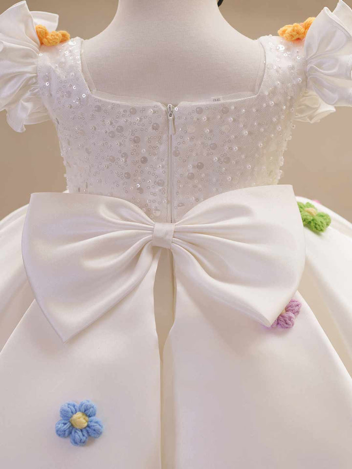 Colorful Floral Sequin Ruffle Sleeve Girls Occasion Dress J519