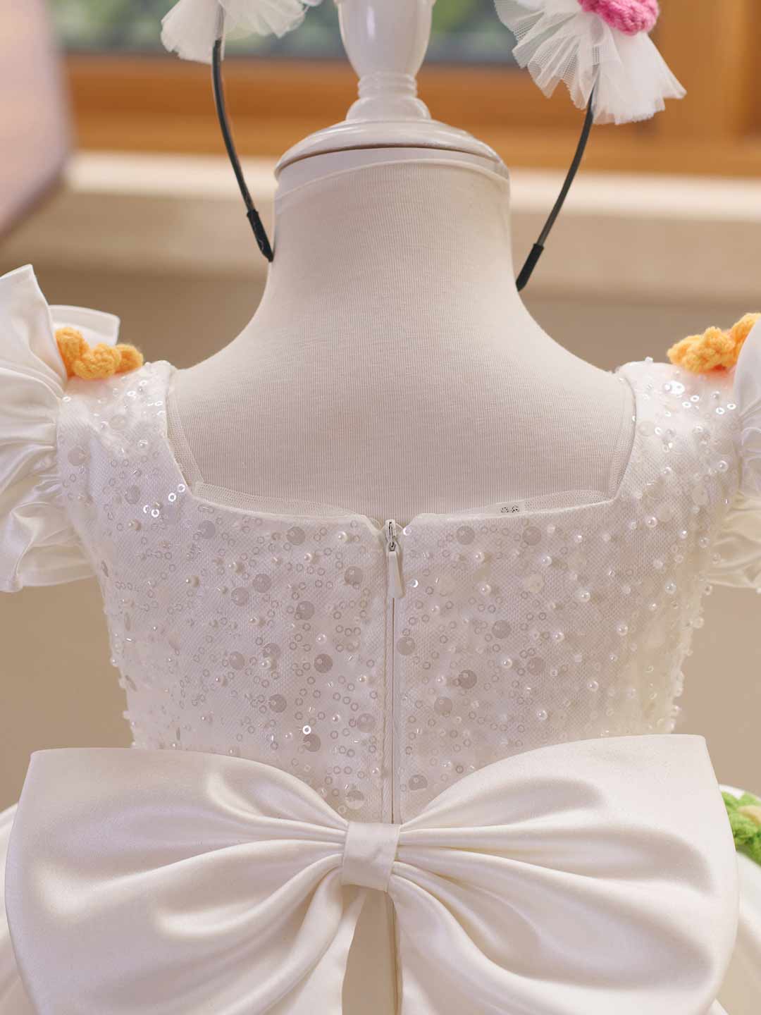 Colorful Floral Sequin Ruffle Sleeve Girls Occasion Dress J519