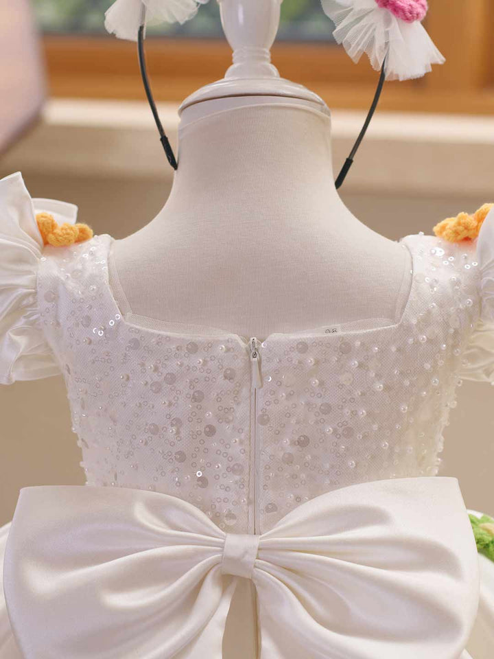 Colorful Floral Sequin Ruffle Sleeve Girls Occasion Dress J519