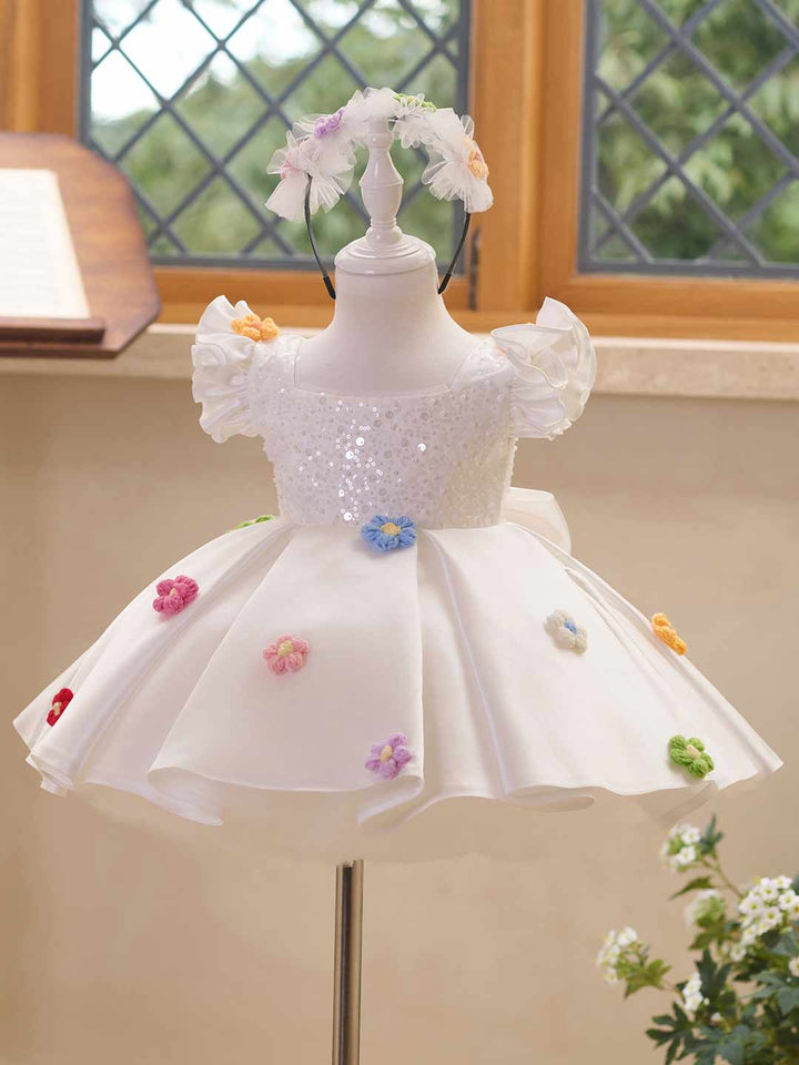 Colorful Floral Sequin Ruffle Sleeve Girls Occasion Dress J519