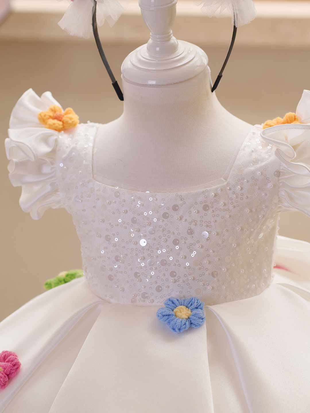 Colorful Floral Sequin Ruffle Sleeve Girls Occasion Dress J519