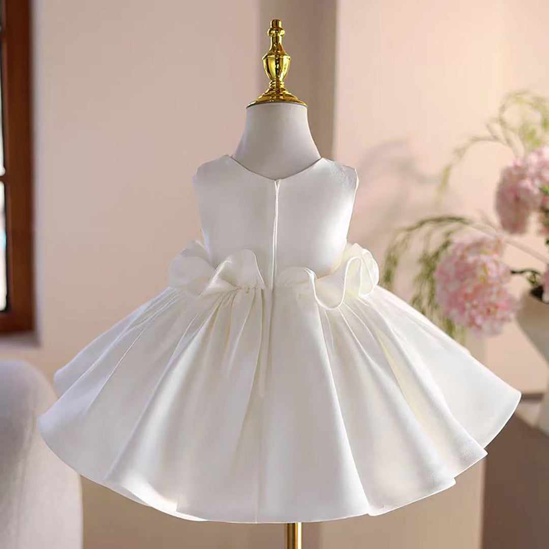 Princess Style Satin Flower Girl Dress with Layered Skirt Knee Length J460A