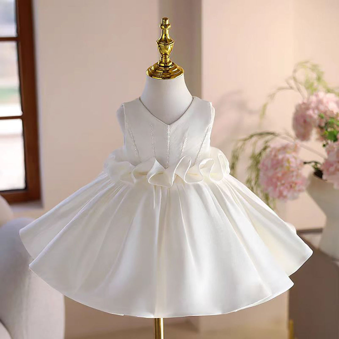 Princess Style Satin Flower Girl Dress with Layered Skirt Knee Length J460A