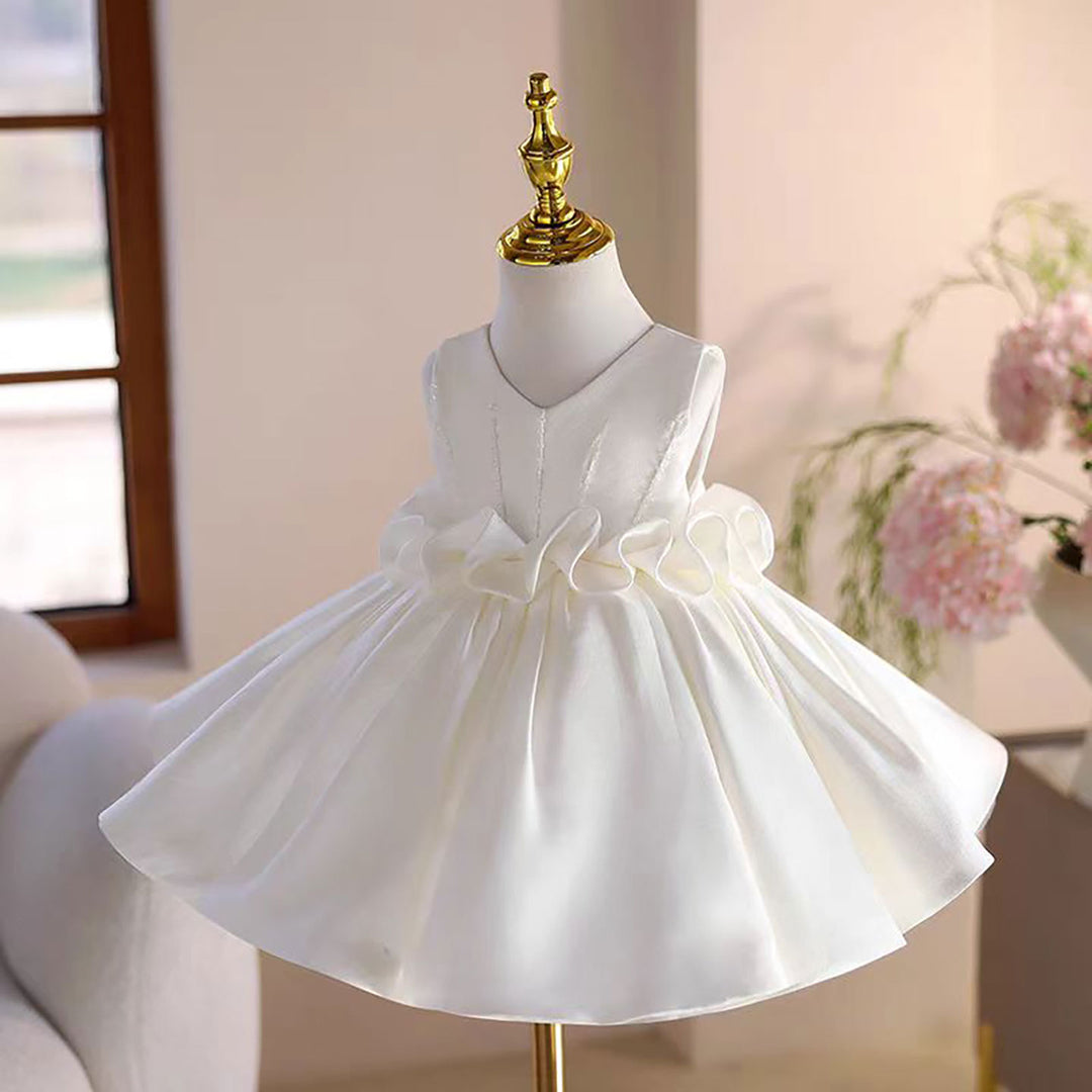 Princess Style Satin Flower Girl Dress with Layered Skirt Knee Length J460A