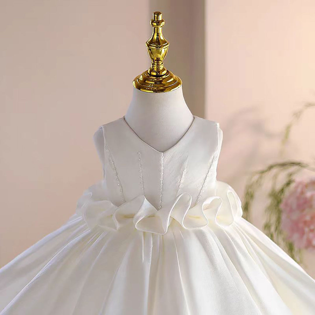 Princess Style Satin Flower Girl Dress with Layered Skirt Knee Length J460A