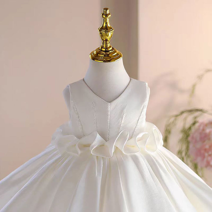Princess Style Satin Flower Girl Dress with Layered Skirt Knee Length J460A