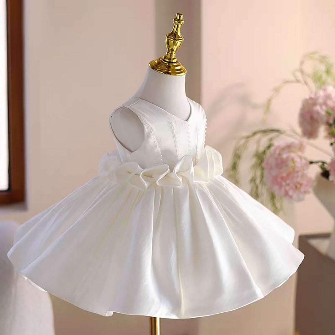 Princess Style Satin Flower Girl Dress with Layered Skirt Knee Length J460A