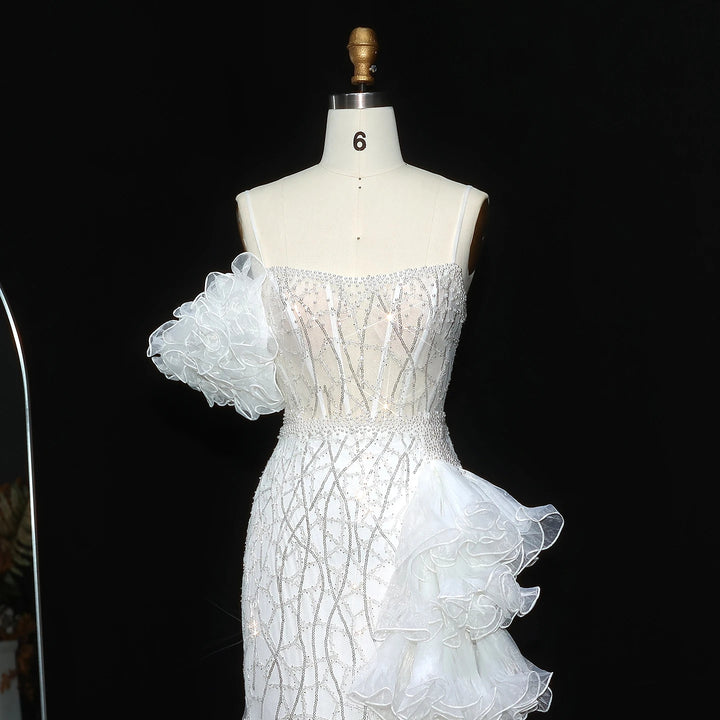 Elegant Gold Evening Dress with Tiered Ruffles SS046