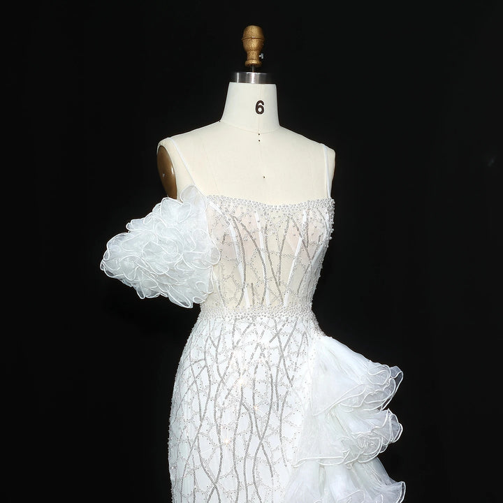 Elegant Gold Evening Dress with Tiered Ruffles SS046