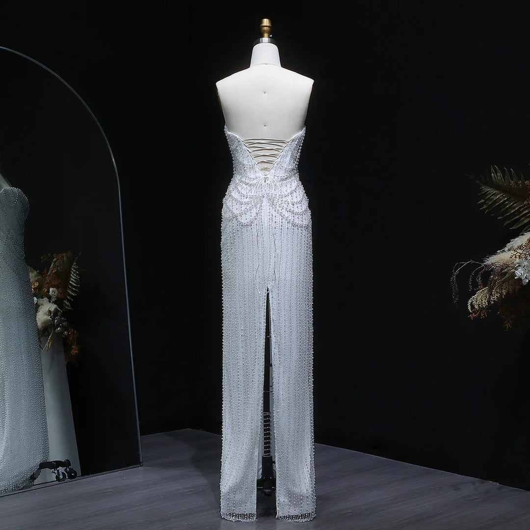 Luxury Beaded White Bridal Dress with Shimmering Pearls SW087