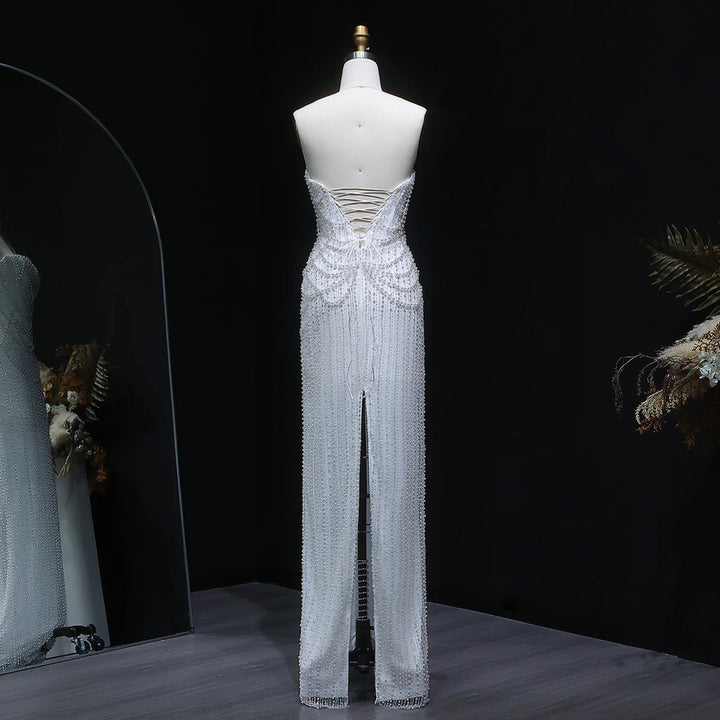 Luxury Beaded White Bridal Dress with Shimmering Pearls SW087