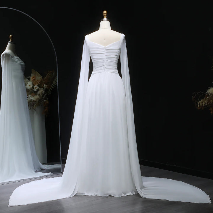 Elegant Red Chiffon Arabic Evening Dresses with Cape Sleeves SF032