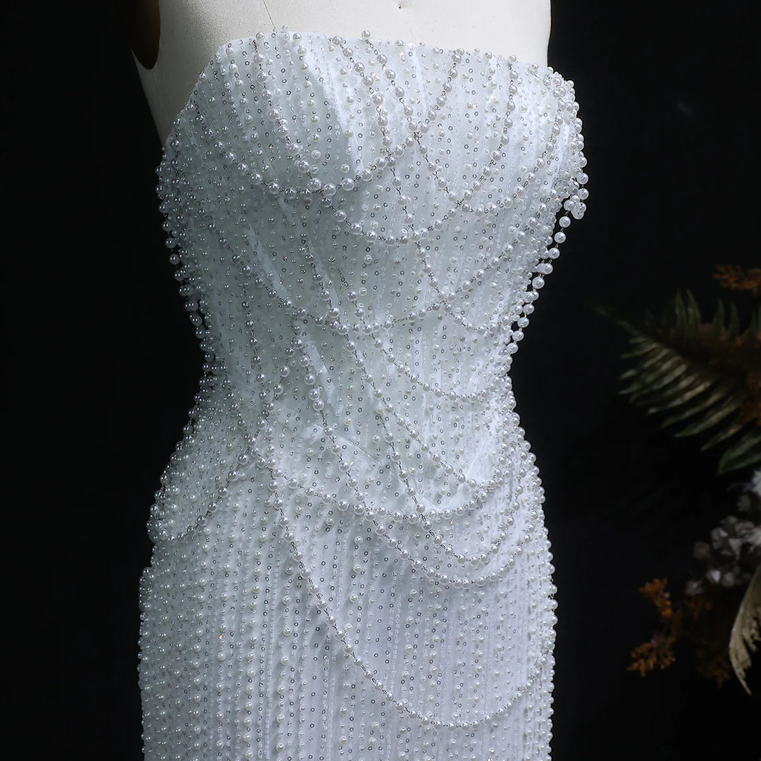 Luxury Beaded White Bridal Dress with Shimmering Pearls SW087