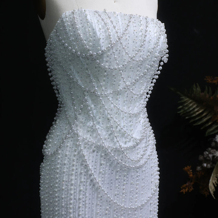 Luxury Beaded White Bridal Dress with Shimmering Pearls SW087