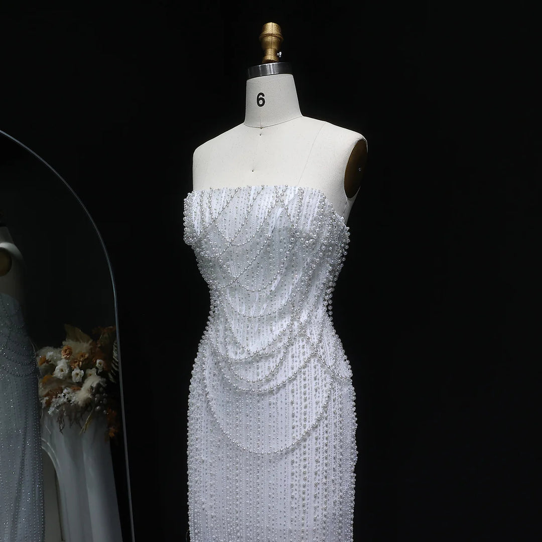 Luxury Beaded White Bridal Dress with Shimmering Pearls SW087